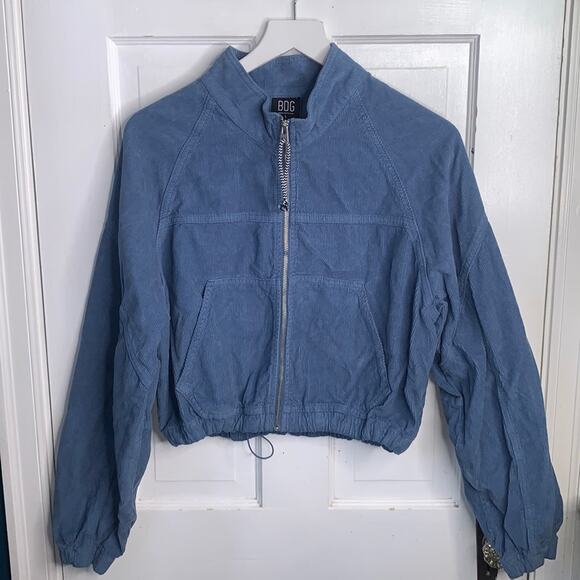 Urban Outfitters BDG Women’s Corduroy Crop Blue Hooded Jacket NEW W-191 Sz L - Picture 1 of 9